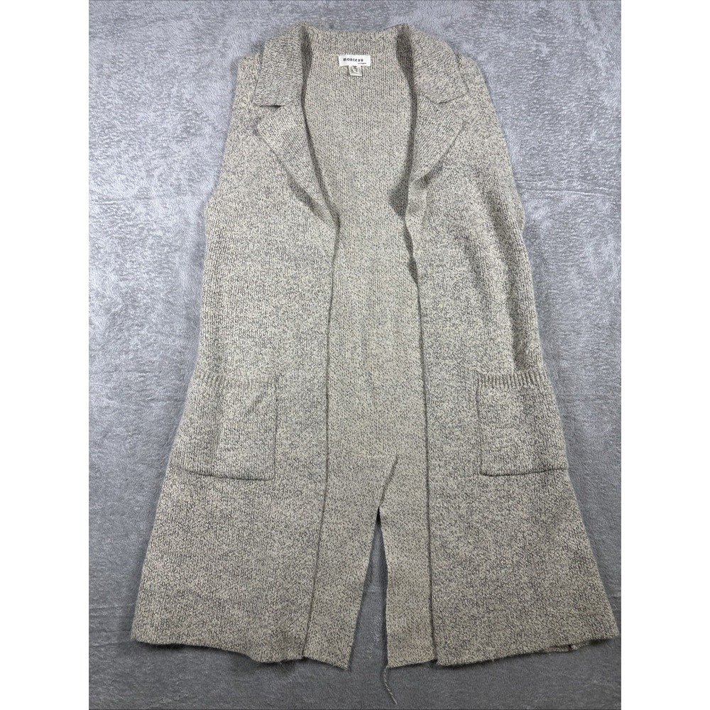 Monteau Los Angeles Women's Open Front Long Cardigan Pockets Sleeveless Size S
